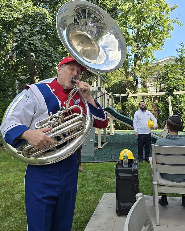 Sousaphone bell against the sky